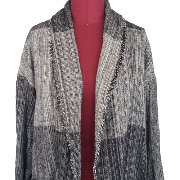 Eileen Fisher Jacket Cardigan Black White Color Block Shawl Collar Pockets Large - Picture 2 of 9
